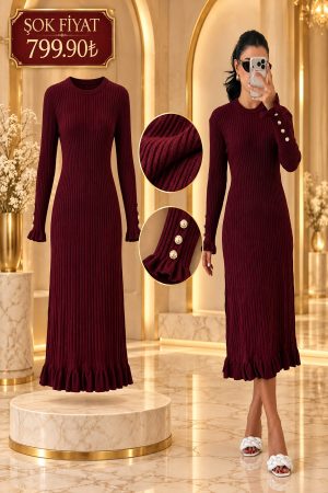 BİSİKLET YAKA KOL DÜĞME DETAYLI TRİKO ELBİSE STANDART BEDEN S/M/L/XL UYUMLUDUR